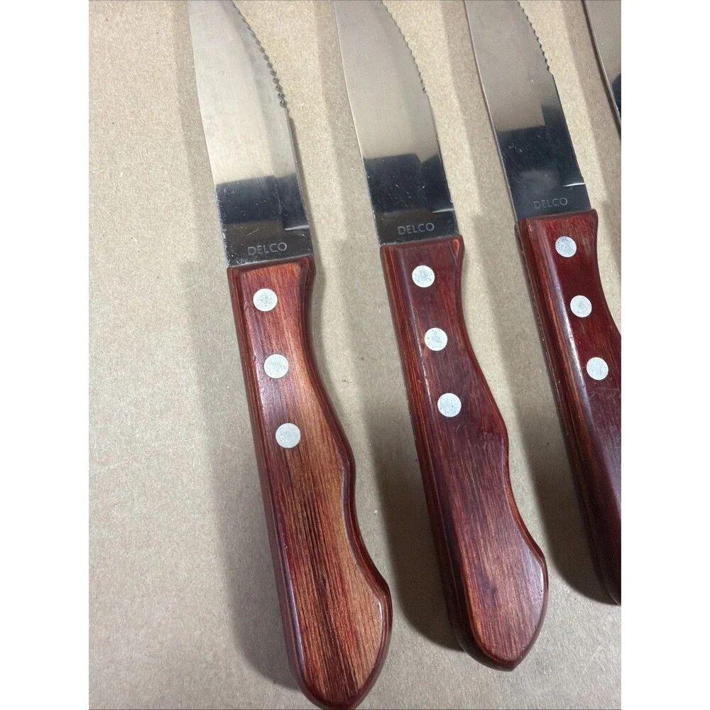Delco Steak Knives Wooden Handle Serrated Knife - Set of 4 - 9.75